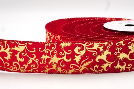 Red Foil Metallic Scroll Design Wired Ribbon_KF8747GC-7-7