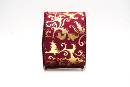 Burgundy Foil Metallic Scroll Design Wired Ribbon_KF8747GC-8-8