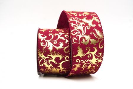 Burgundy Foil Metallic Scroll Design Wired Ribbon_KF8747GC-8-8