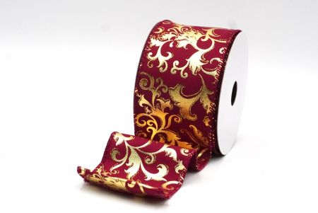 Burgundy Foil Metallic Scroll Design Wired Ribbon_KF8747GC-8-8