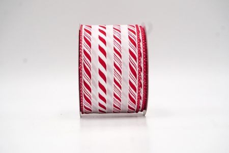 White-Red Glitter Candy Cane Striped Wired Ribbon_KF8752GC-1R-7