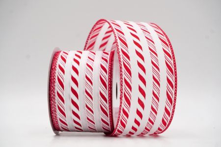 White-Red Glitter Candy Cane Striped Wired Ribbon_KF8752GC-1R-7