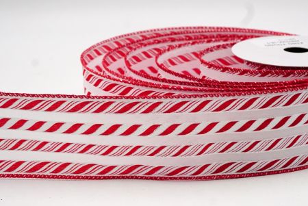 Weiß-Rotes glitzerndes Zuckerstangen gestreiftes Drahtband_KF8752GC-1R-7