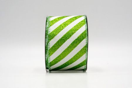 Lt. Green_Diagonal Glitter Stripes Wired Ribbon_KF8753GI-1