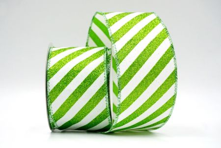 Lt. Green_Diagonal Glitter Stripes Wired Ribbon_KF8753GI-1