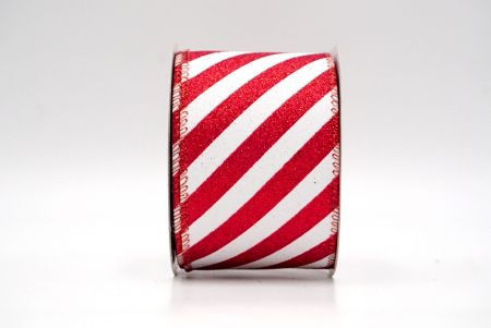 Red_Diagonal Glitter Stripes Wired Ribbon_KF8753GR-1R