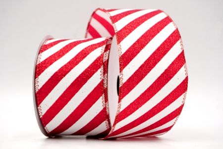 Red_Diagonal Glitter Stripes Wired Ribbon_KF8753GR-1R