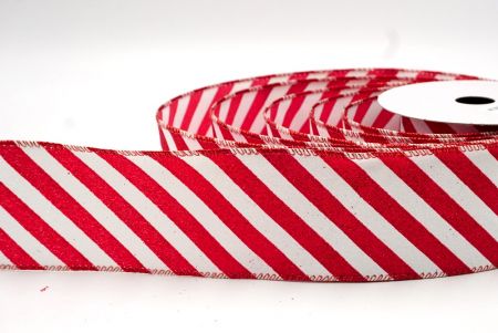 Red_Diagonal Glitter Stripes Wired Ribbon_KF8753GR-1R