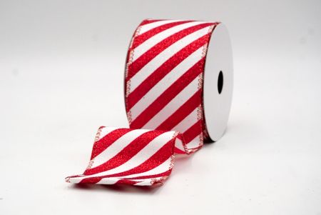 Red_Diagonal Glitter Stripes Wired Ribbon_KF8753GR-1R