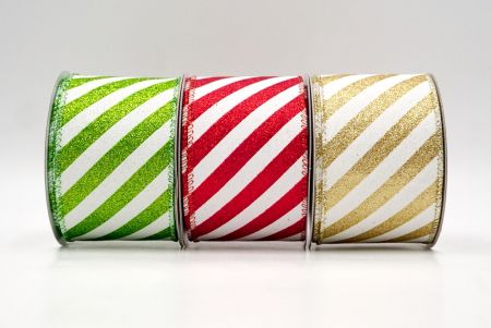 Diagonal Glitter Stripes Wired Ribbon