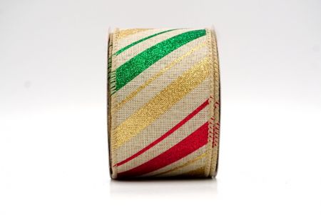 Khaki_Sparkle Diagonal Stripe Wired Ribbon_KF8755GC-13-183