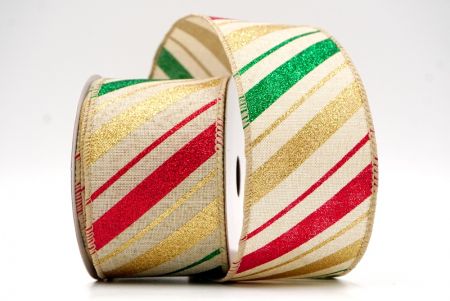 Khaki_Sparkle Diagonal Stripe Wired Ribbon_KF8755GC-13-183