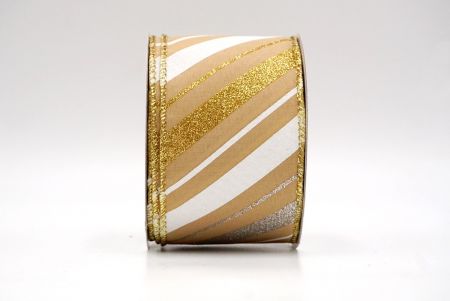 Khaki_Sparkle Diagonal Stripe Wired Ribbon_KF8757G-13