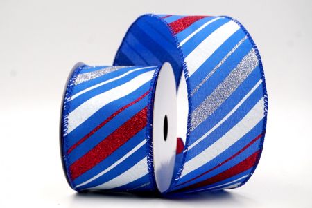 Niebieska_Sparkle Diagonal Stripe Wired Ribbon_KF8757GC-12-151