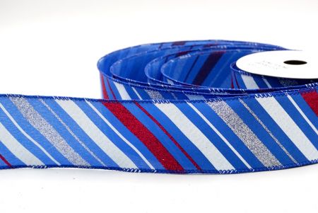 Blue_Sparkle Diagonal Stripe Wired Ribbon_KF8757GC-12-151