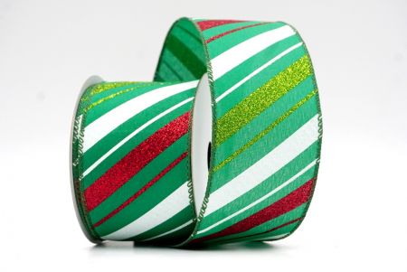 Green_Sparkle Diagonal Stripe Wired Ribbon_KF8757GC-3-127