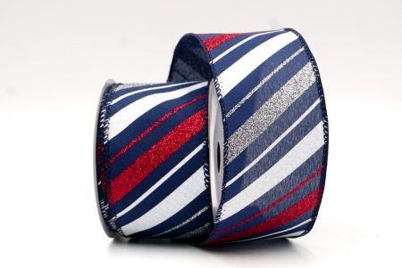 Navy Blue_Sparkle Diagonal Stripe Wired Ribbon_KF8757GC-4-4