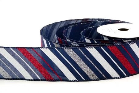 Navy Blue_Sparkle Diagonal Stripe Wired Ribbon_KF8757GC-4-4