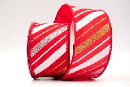 Red_Sparkle Diagonal Stripe Wired Ribbon_KF8757GC-7G-7