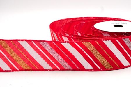 Czerwona_Sparkle Diagonal Stripe Wired Ribbon_KF8757GC-7G-7