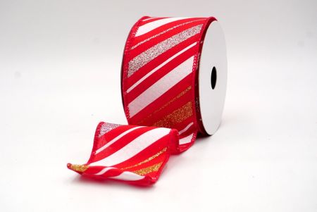 Red_Sparkle Diagonal Stripe Wired Ribbon_KF8757GC-7G-7