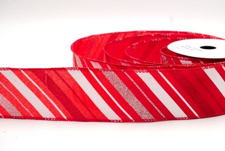 Czerwona_Sparkle Diagonal Stripe Wired Ribbon_KF8757GC-7R-7