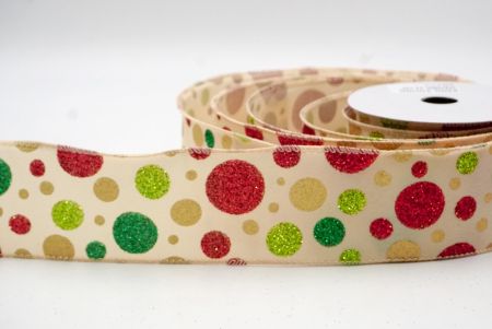 Khaki_Festive Polka Dot Glitter Wired Ribbon_KF8759GC-13-166