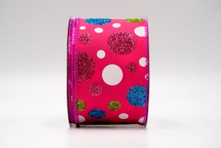 Hot Pink_Festive Polka Dot Glitter Wired Ribbon_KF8760GC-40-40