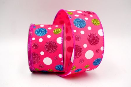 Hot Pink_Festive Polka Dot Glitter Wired Ribbon_KF8760GC-40-40