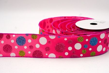 Hot Pink_Festive Polka Dot Glitter Wired Ribbon_KF8760GC-40-40