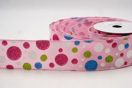 Pink_Festive Polka Dot Glitter Wired Ribbon_KF8760GC-5-5