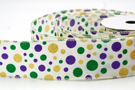 Crème Witte Kleurrijke Glitter Polkadots Draadlint_KF8761GC-2-2