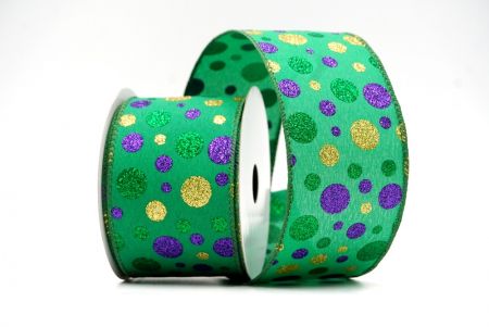 Green Colorful Glitter Polkadots Wired Ribbon_KF8761GC-3-127