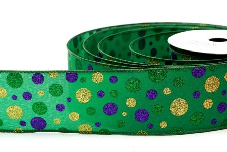 Nastro a rete con pois colorati glitterati verdi_KF8761GC-3-127