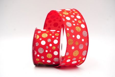 Red/Gold Colorful Glitter Polkadots Wired Ribbon_KF8763GC-7G-7