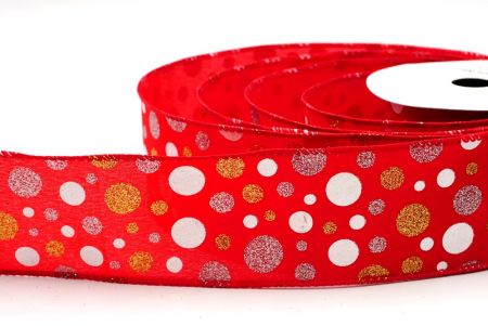 Red/Gold Colorful Glitter Polkadots Wired Ribbon_KF8763GC-7G-7