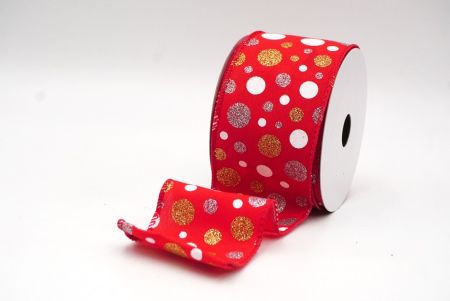 Red/Gold Colorful Glitter Polkadots Wired Ribbon_KF8763GC-7G-7