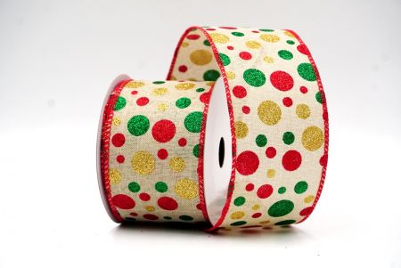 Natural Brown/Red Colorful Glitter Polkadots Wired Ribbon_KF8764GC-13-7