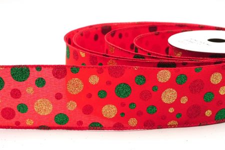 Red/Green Colorful Glitter Polkadots Wired Ribbon_KF8765GC-7-7