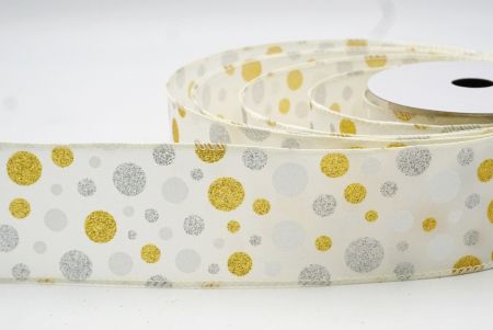 Crème Wit/Goud Kleurrijke Glitter Polkadots Draadlint_KF8766GC-2-2