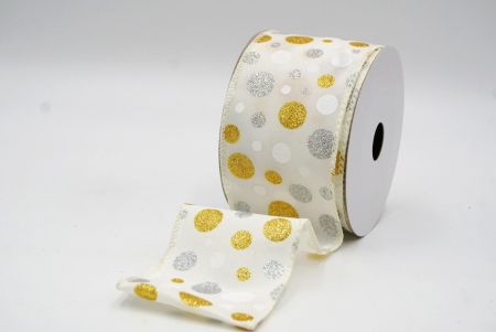 Cream white/Gold Colorful Glitter Polkadots Wired Ribbon_KF8766GC-2-2