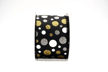 Nastro di Raso con Pois Glitter Colorati Nero/Oro_KF8766GC-53-53