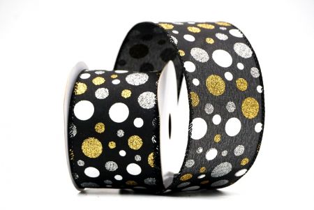 Nastro di Raso con Pois Glitter Colorati Nero/Oro_KF8766GC-53-53