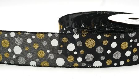 Zwart/Goud Kleurrijke Glitter Polkadots Draadlint_KF8766GC-53-53