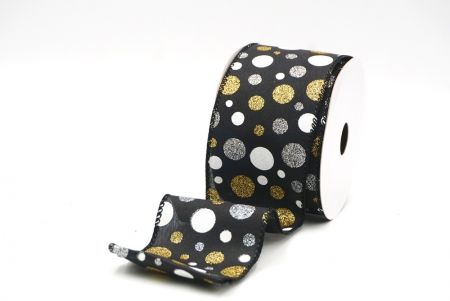 Black/Gold Colorful Glitter Polkadots Wired Ribbon_KF8766GC-53-53