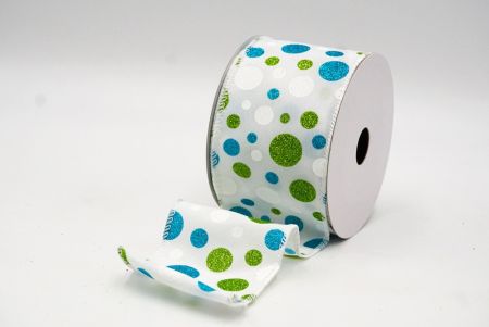 White/Green/Blue Colorful Glitter Polkadots Wired Ribbon_KF8767GC-1-1