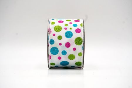 Nastro di Raso con Pois Glitter Colorati Bianco/Verde/Rosa_KF8768GC-1-1