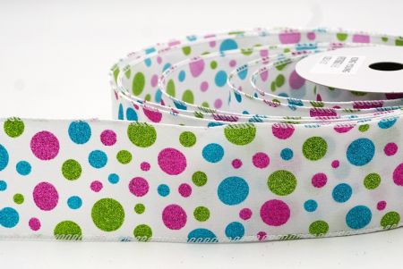 White/Green/Pink Colorful Glitter Polkadots Wired Ribbon_KF8768GC-1-1