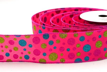 Fuchsia Kleurrijke Glitter Polkadots Draadlint_KF8768GC-40-40