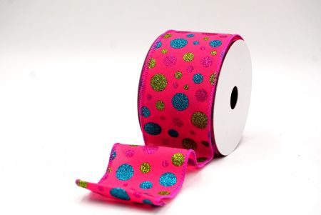 Fuchsia Kleurrijke Glitter Polkadots Draadlint_KF8768GC-40-40